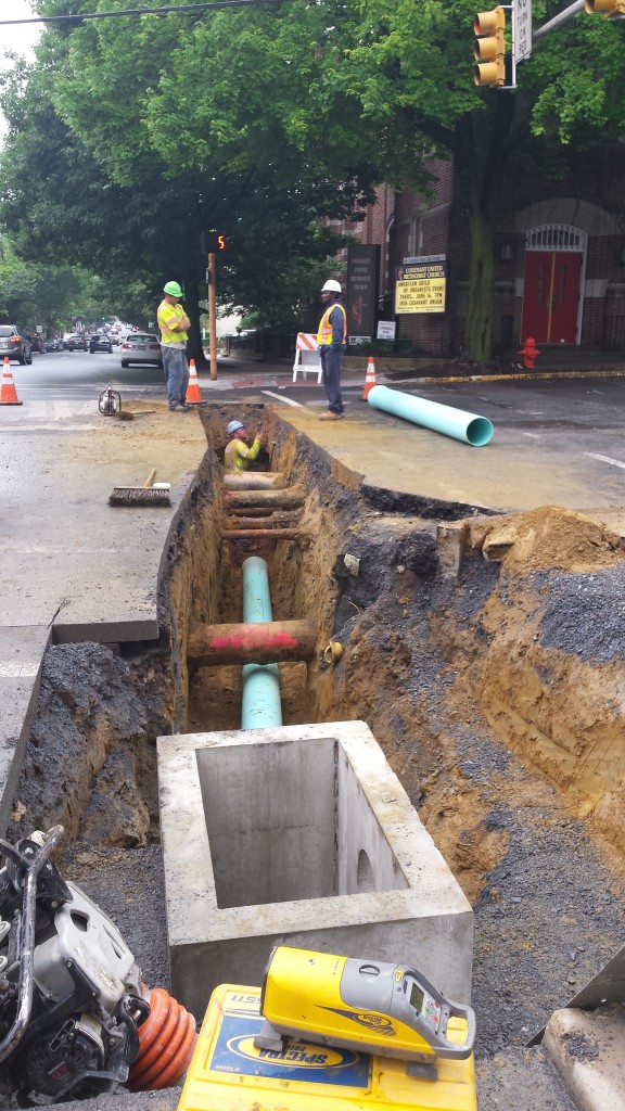 Storm-water piping installation beneath Mulberry St. 